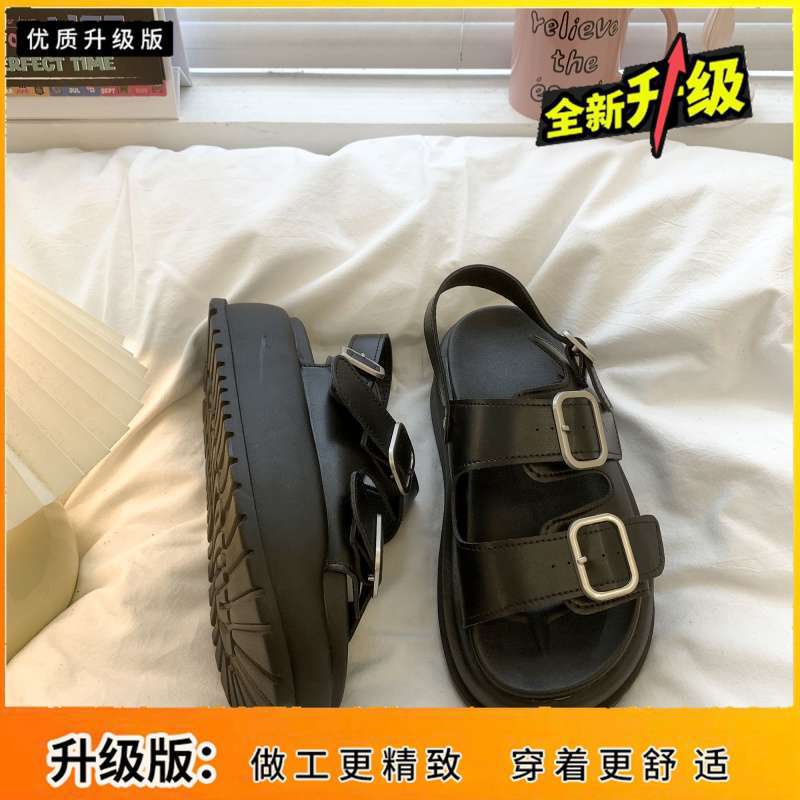Thick-soled heightening Roman sandals women's summer 2025 new casual versatile fashion belt buckle muffin beach shoes