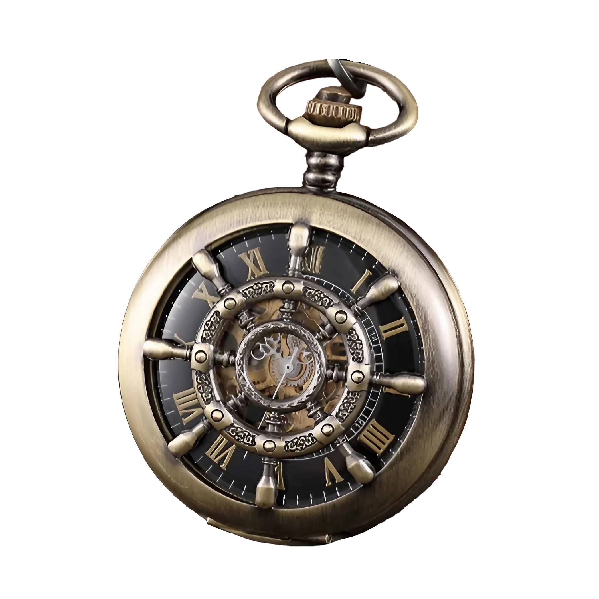 

ECONUS Pocket Watch Antique Roman Numeral Mechanical Skeleton Steampunk