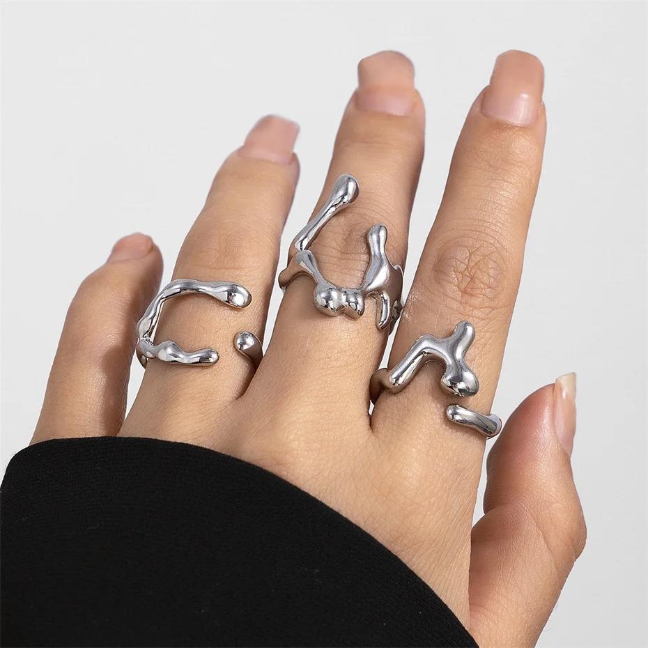 3Pcs Unique Irregular Smooth Rings Set Women Vintage Geometric Gold Color Lava Open Ring Couple Wed Accessories Gift
