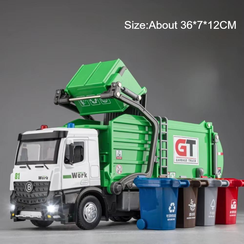 1:24 Electric Trailer Flatbed Truck Sanitation Garbage Car Model Toy Light Music Engineering Vehicle Models Kids Best Presents
