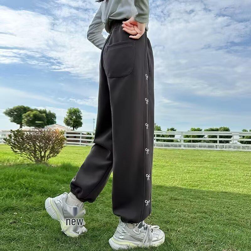 

Девичьи спортивные штаны на весну и осень 2025 года: Стильные спортивные брюки с манжетами для студентов 120 темно-серого