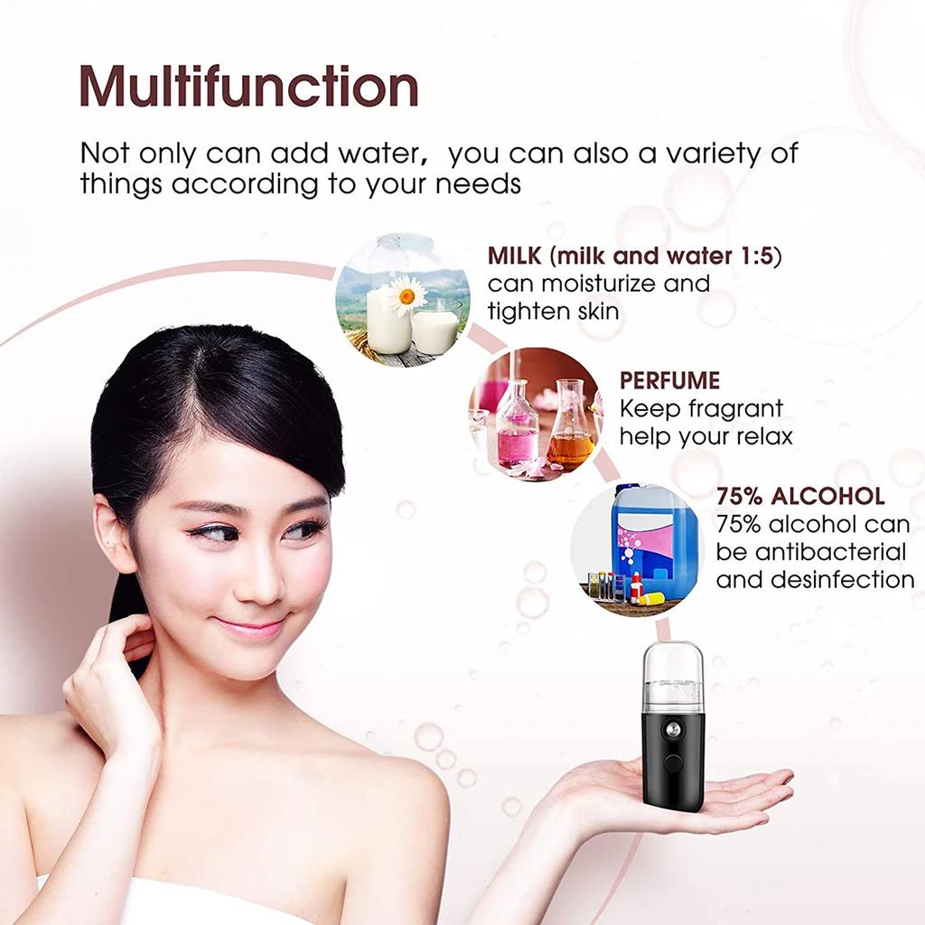 30ml Mini Humidifier Portable Rechargeable Small Facial Steamer Wireless Nano Personal Face Hydrat Sprayer Cool Mist Maker