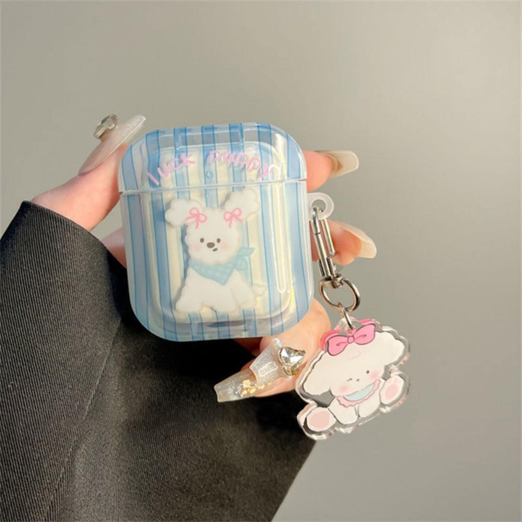 Striped Cute Puppy for AirPods Pro1 Apple Bluetooth Wireless 1/1/1 Generation Headphone Cover Soft Couple