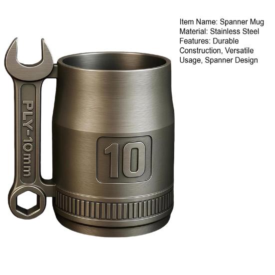 Stainless Steel Spanner Mug Industrial Style Water Cup Mechanic Themed Mug with Wrench Handle Garage Vibe Coffee Cup