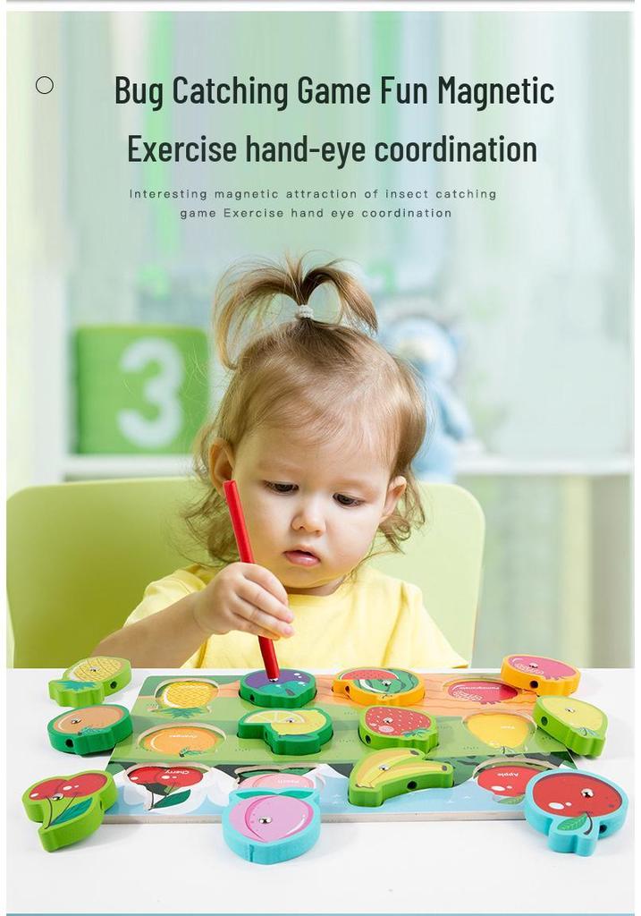Children's Double-Sided Wooden Activity Board: Matching, Stringing, Drawing, Beading, and Fishing Educational Toy