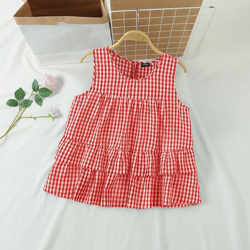 VONDA Summer Women Sleeveless Plaid Print Ruffled Tank Tops T-shirts