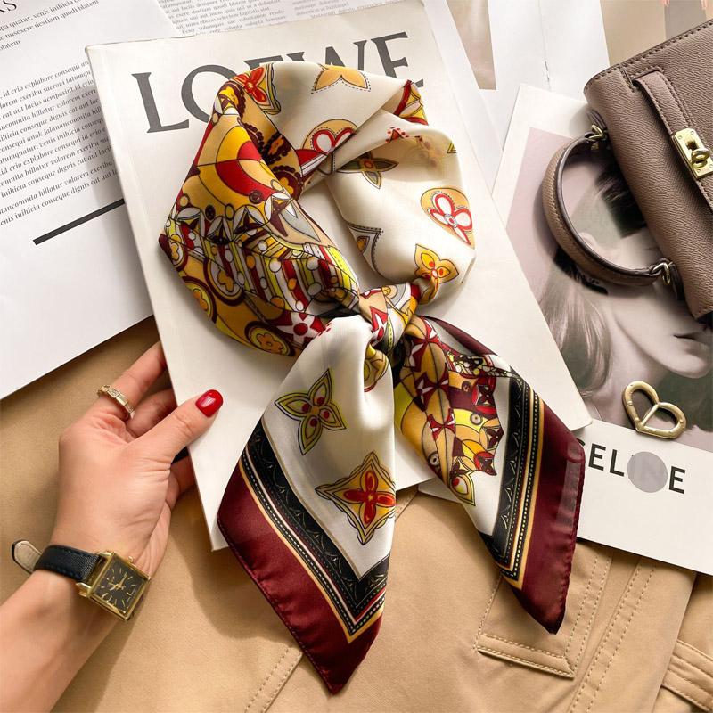 Luxury  Summer Silk Square Scarf Women Satin Neck Hair Tie Band Soft Work Neckerchief Hijab Head Female Foulard 70*70Cm