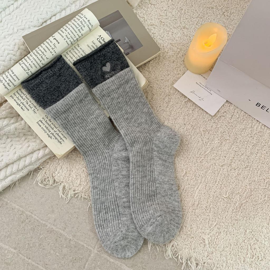 Ladies Autumn Winter Thickened Warm Wool Grey Medium Tube Stack Socks