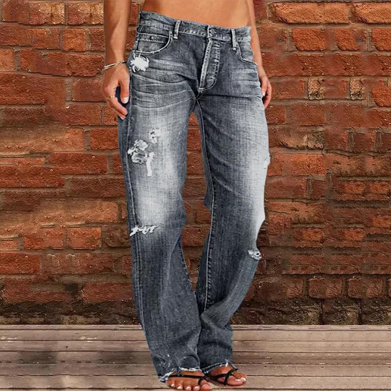 Spring and Autumn Fashion Women's Wear Hole Denim Fashion High Waist Casual Pants