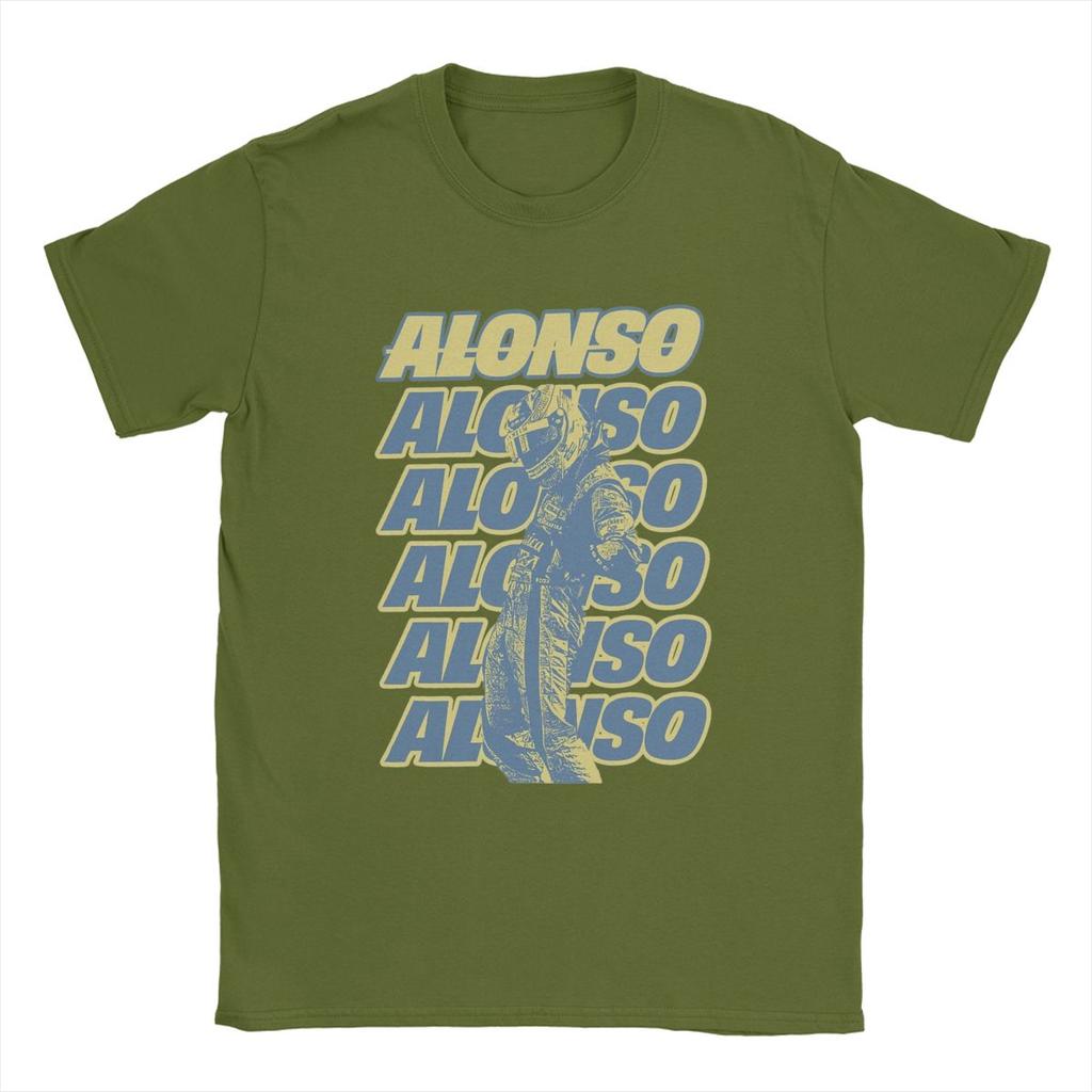 Men T-Shirt Fernando Racing Alonsos Retro Driver Cool Cotton Tee Shirt Short Sleeve 14 Cars T Shirts Crewneck Clothing Printed