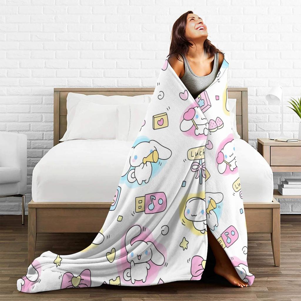Kawaii Cinnamoroll Glücksdecke Niedliche Cartoon Flanel Tolle Warme Überwurfdecke für Zuhause Restaurant Sommer