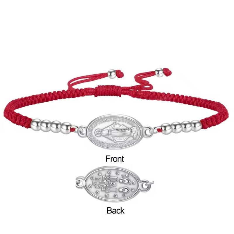 1Pcs Stainless Steel Cross Women's Red Bracelet Holy Mother Mary Pendant Bracelet Rouge Gold Color Jewelry Religious Gifts