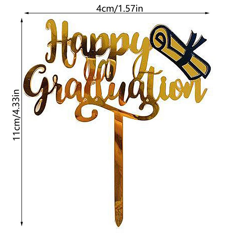 1Pcs Congrats Cake Topper Happy Graduation Gold Black Acrylic Cake Toppers College Celebration Party Decorations