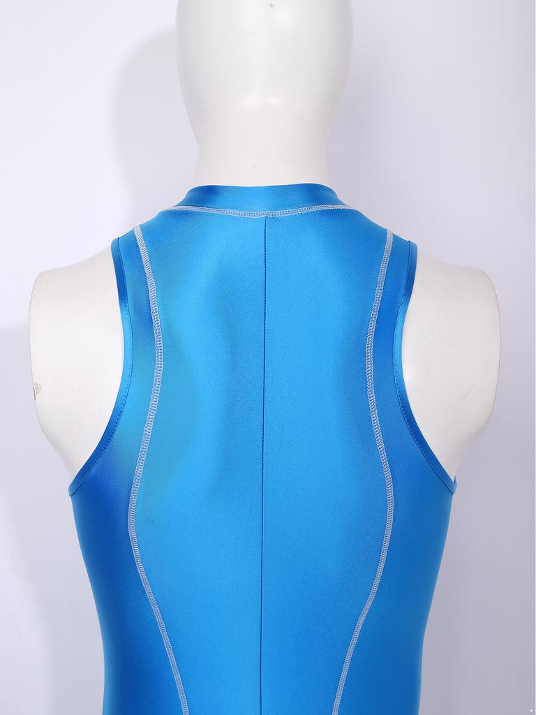 Combinaison de bain brillante pour homme Fermeture éclair avant Sans manches Body Leggings Coutures plates Combinaison