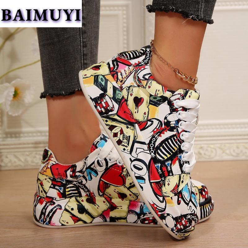Random Graffiti Women Flats Sneakers Casual Running Shoes Winter 2025 Trend Brand New Sport Travel Shoes Hiking Mujer Zapatos