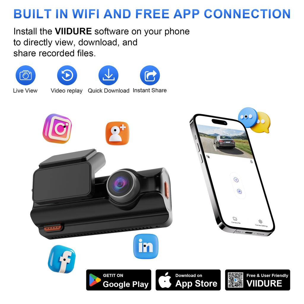 4K New Dash Cam, Dual Lens, WiFi, Car DVR, Front and Rear Recording, 4K+2.5K, Parking Monitor, G-Sensor, Loop Recording