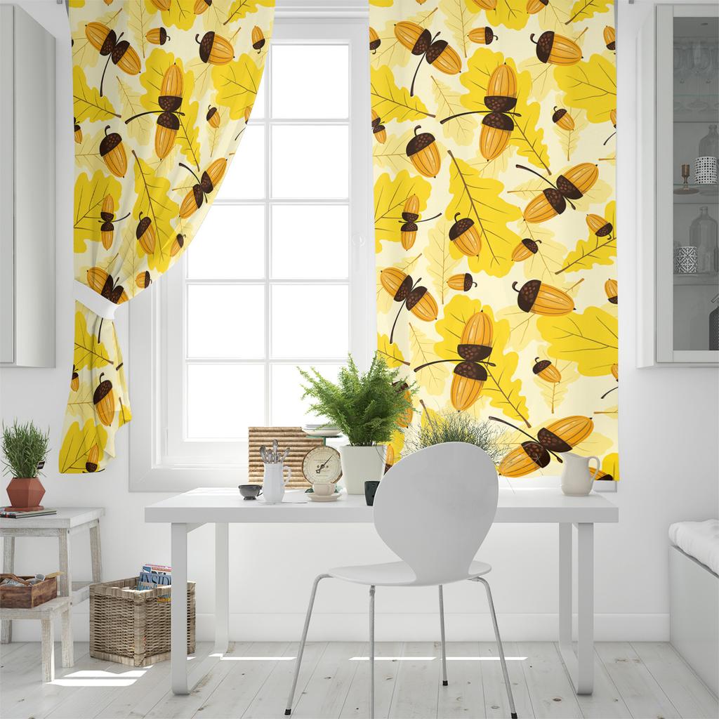 Yellow Fallen Leaves And Fruits Home Decor Window Curtains Bedroom Kitchen Curtain Panel Curtains for Living Room