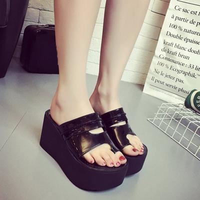 Fashion Rimocy 2024 Women Clip Toe Chunky Platform Slippers Summer Pu Leather Wedges Heels Sandals Woman Black White Beach Slides Ladies