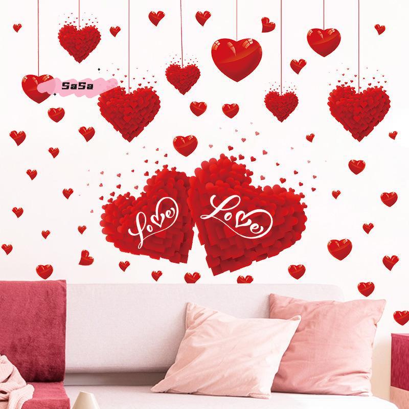 Valentine's Day Heart Shaped Wall Window Stickers Festive Party Decorations for Home Shop Restaurant Create Romantic Atmosphere
