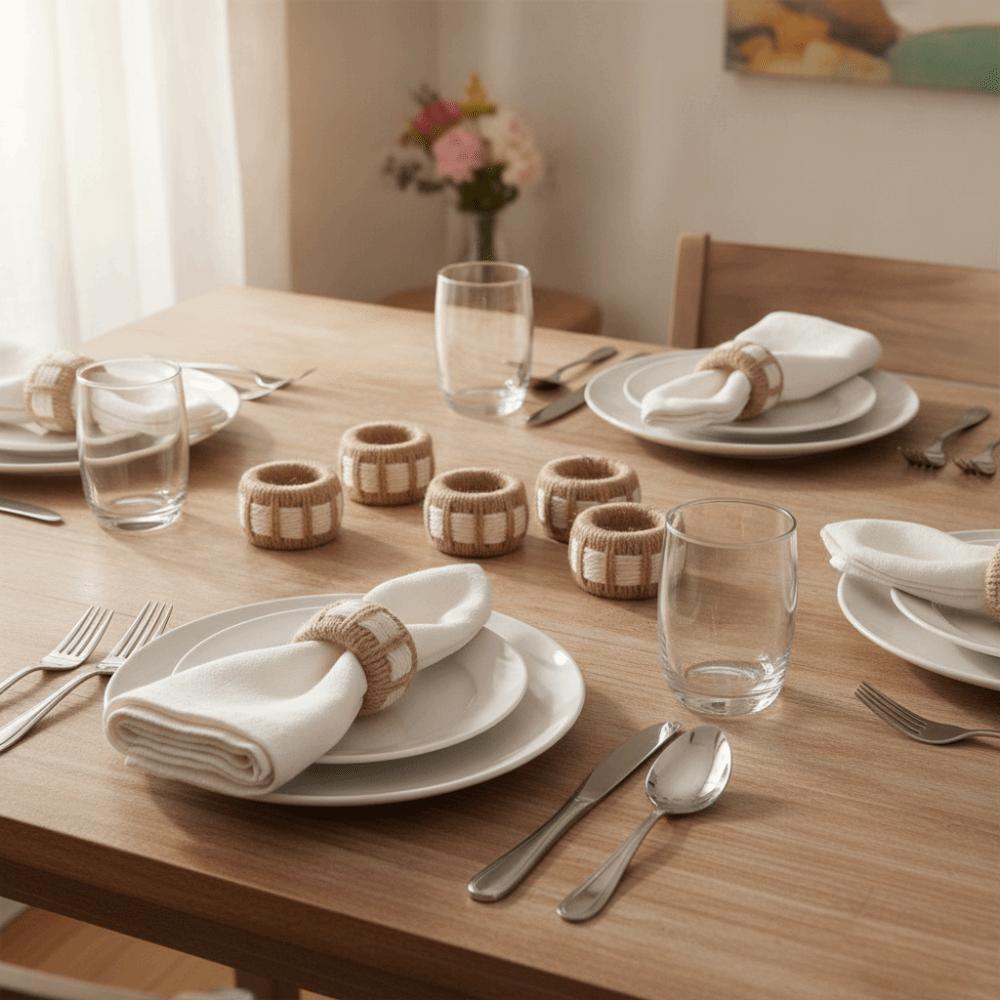 6 Piece Rustic Style Cylinder Napkin Ring Woven Dinning Towel Ring Natural Napkin Buckle  Banquet
