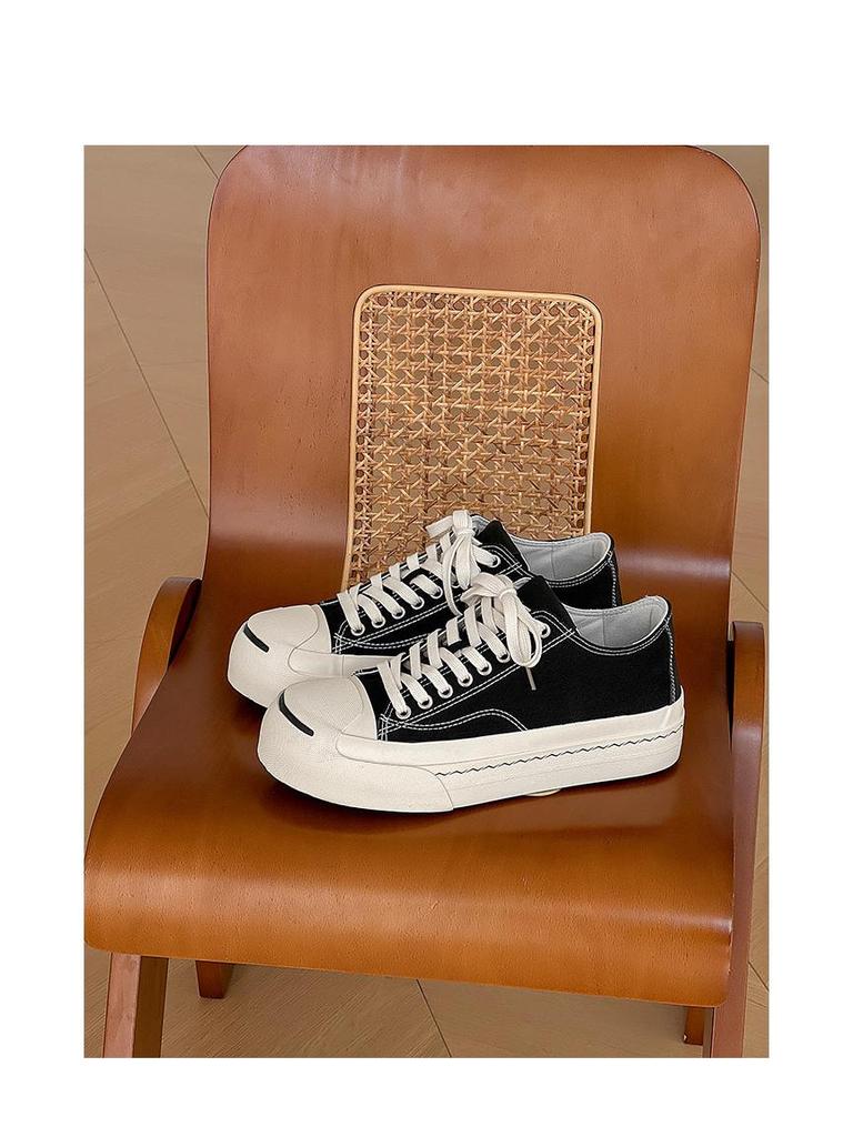 AFANTING Low-Top Canvas Shoes - Open Mouth, Thick Soles, Spring Versatile Japanese Trend X267