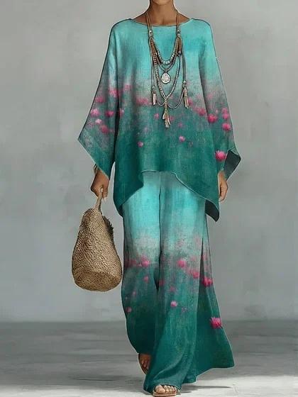 16 European and American women's clothing Y1 large size thin ethnic style dress set Bohemian casual large size jumpsuit