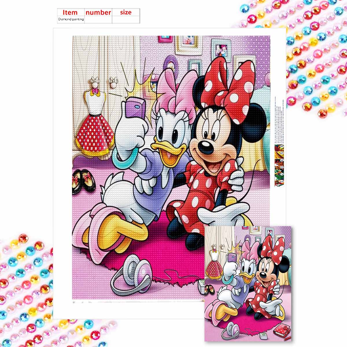 

Полная круглая алмазная живопись Милая Минни Арт Стразовая картина Мозаика Сделай сам 5D Вышивка крестом Домашнее украшение Round 30x40cm