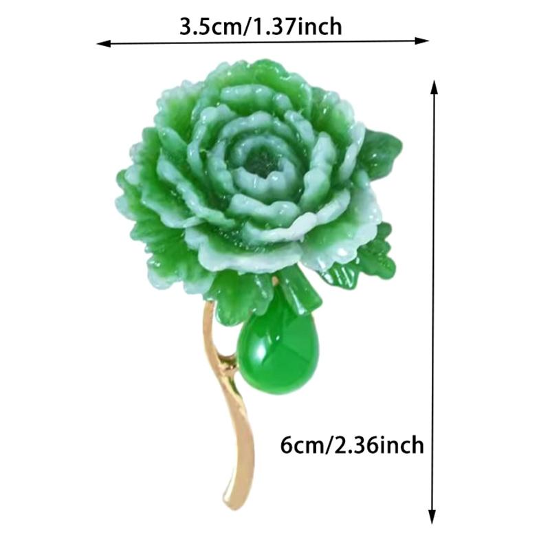 Exquisite Green Peony Flower Brooch For Women Girls Vintage Anti-Slip Pins Versatile Corsage Clothing Accessories Gifts