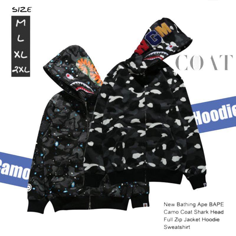 Ape A Bathing Bape Coat Shark Head Full Zip Jacket Hoodie Sweatshirt