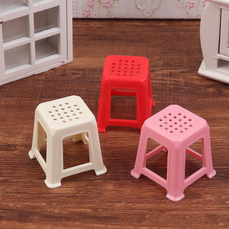 2Pcs 1:12 Dollhouse Miniature Small Chair Plastic Stool Furniture Model Decor Toy Doll House Accessories