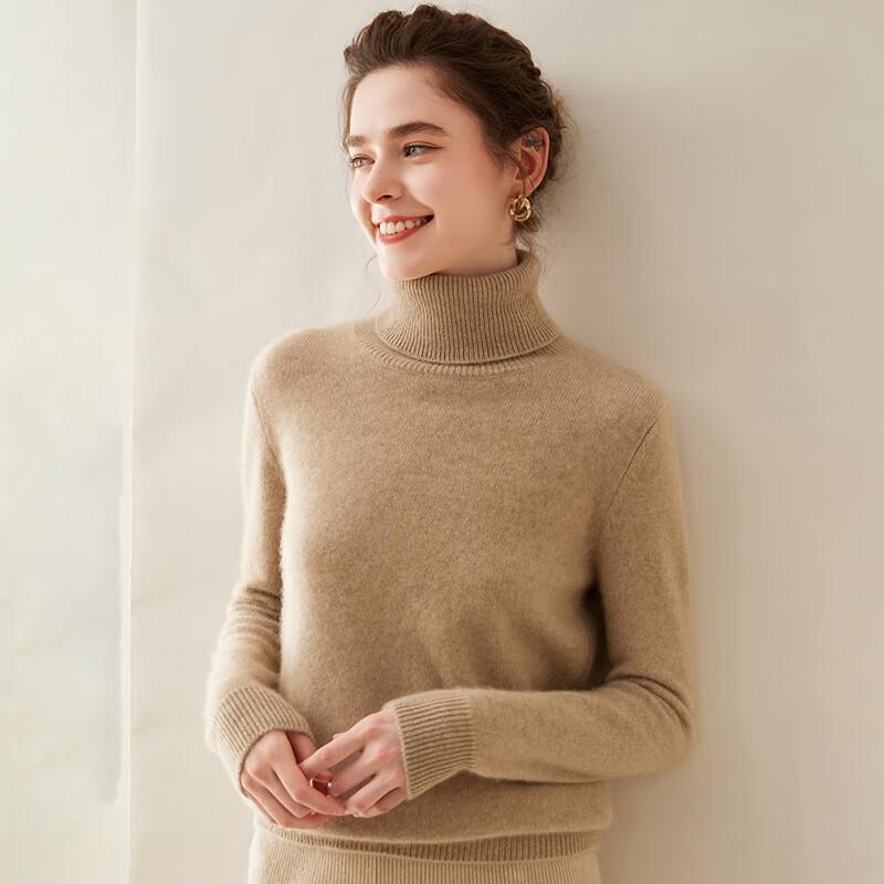 Fanzhen Women's High-Neck Thick Cashmere Blend Sweater