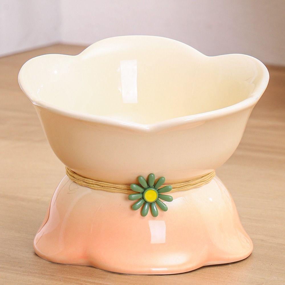 Ceramic Cat Bowl Flower Shape Dog Food Feeding Basin Multi-use Pet Drinking Feeder  Neck Protection