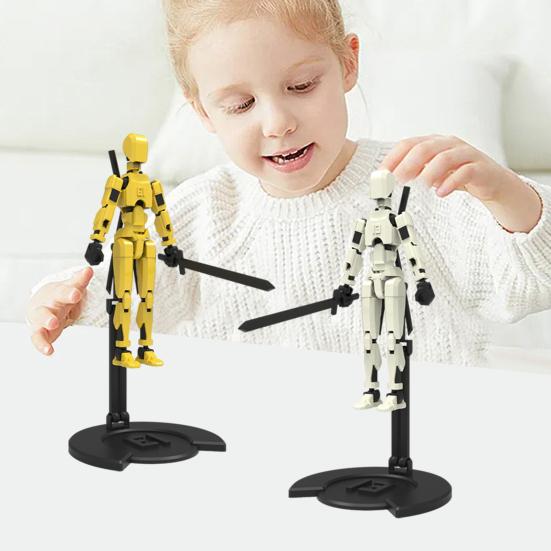 1 Set 3D Printed Robot Action Figure with Base Accessories Multi-jointed Movable Robot Model Articulated Dummy Figurine Desktop Decoration