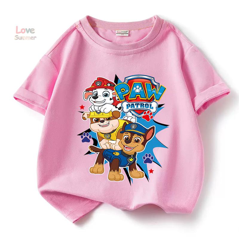 Paw Patrol boys T-shirts for Boys Anime Cartoon Cute Birthday Clothing Children Summer Fashion Short Sleeved Shirt Kids Clothes