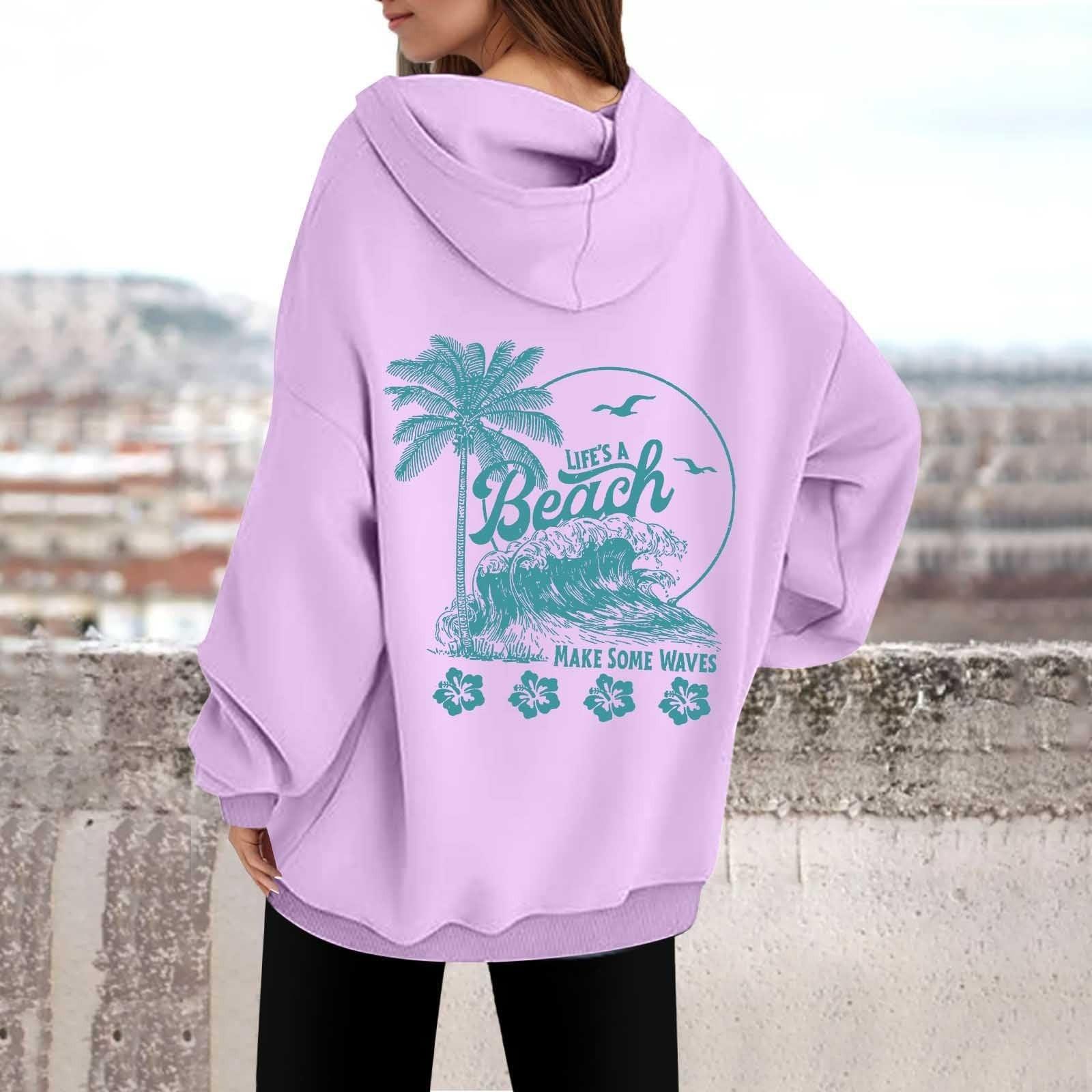 

Женская толстовка с капюшоном и круглым вырезом с длинным рукавом и принтом от A BEACH MAKE SOME WAVES S