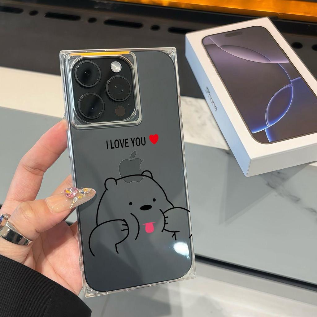 Clear Square Back Tube Case Protection For iPhone 13 11 14 Pro Max 15 Plus 16 ProMax 12 Anti-Oxygen,Cute Bear Pattern Casing