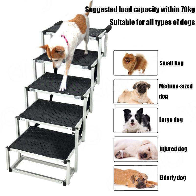 Hundetreppe für Autos Breit 5-stufig Hund Auto Treppen Faltbar Tragbar Haustier Treppen Leichtes Aluminium für Auto SUV und LKW 200 lbs