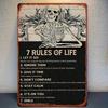 Vintage Metal Tin Sign 7 Rules of Life Skull Wall Art Decor Rustic Iron Plaque for Home Office Bar