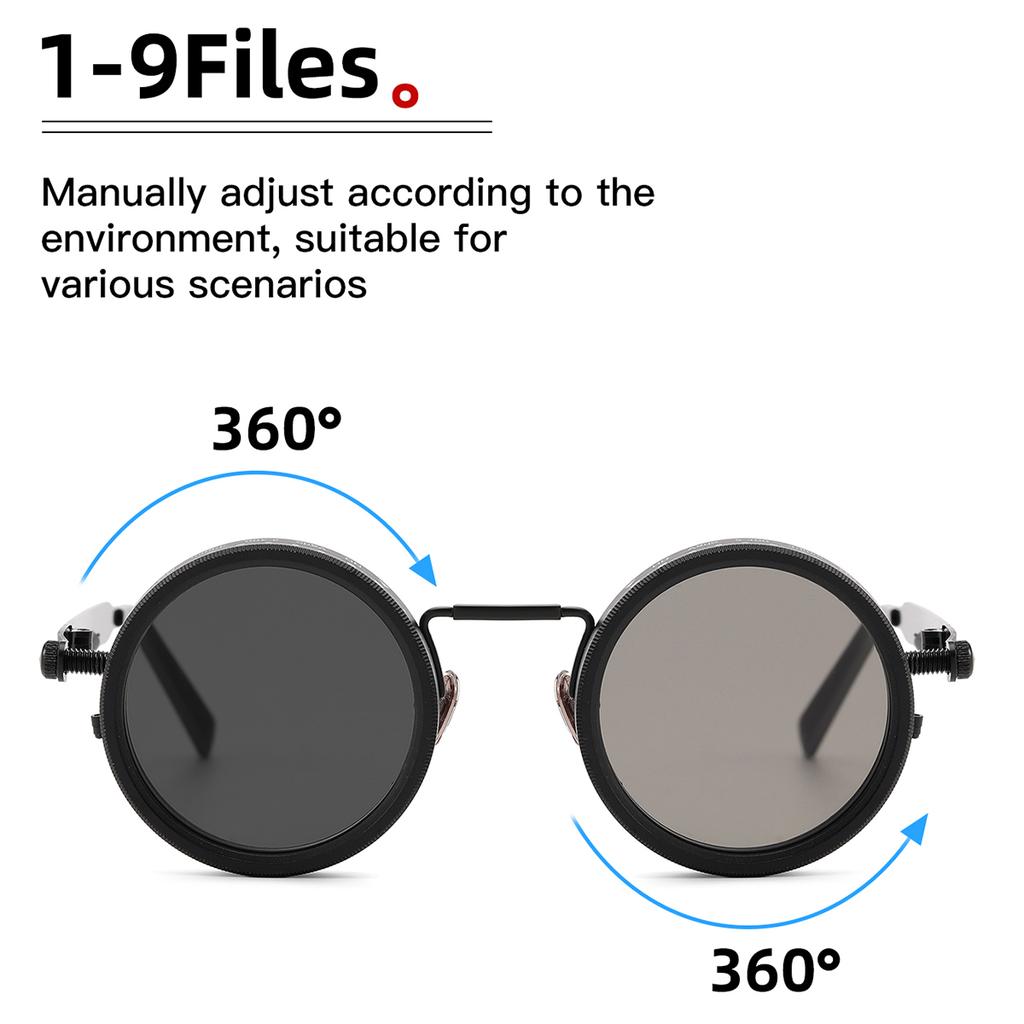Handmade Adjustable Dimming Sunglasses Retro Punk Round Men'S Outdoor Fishing Uv400 Polarized Driving Sunglasses For Women