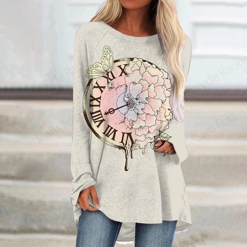 

Женская футболка большого размера с принтом и длинными рукавами - Повседневный пуловер с длинными рукавами, трикотажное полотно из 100% полиэстера 8xl