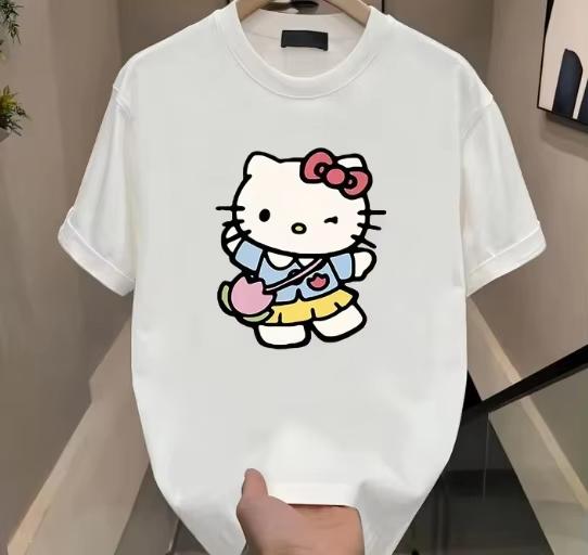 2026 New Arrival Hello Kitty Spring Shirt American Loose Fit Roundneck Comfortable summer Womens Tshirt loose fit S