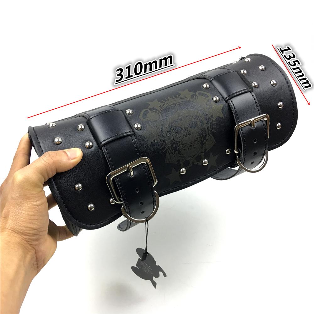 Motorcycle Fork Bag Leather Cruiser Tool Roll Barrel Bag Fork Barrel Shape Handlebar Black Saddlebags Storage