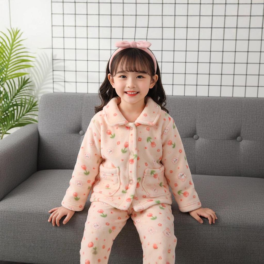 Kinder Flanell Pyjama Set - Korallfleece, Herbst/Winter Kleidung, Verdickt für Jungen & Mädchen