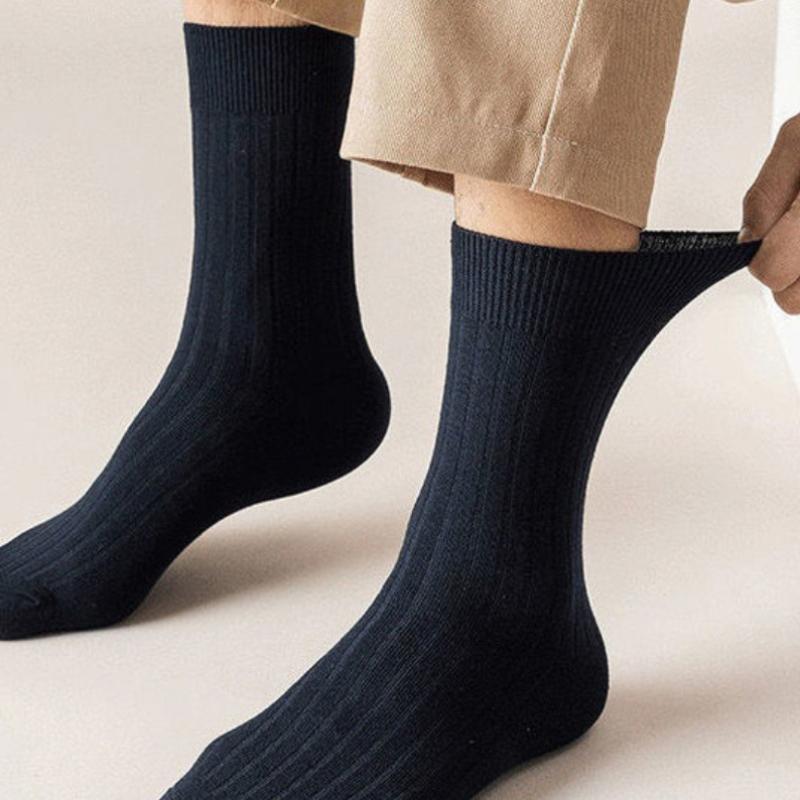 36-44 Plus High Quality Men's Business Cotton Socks Medium Vertical Stripe Breathable Sports Socks