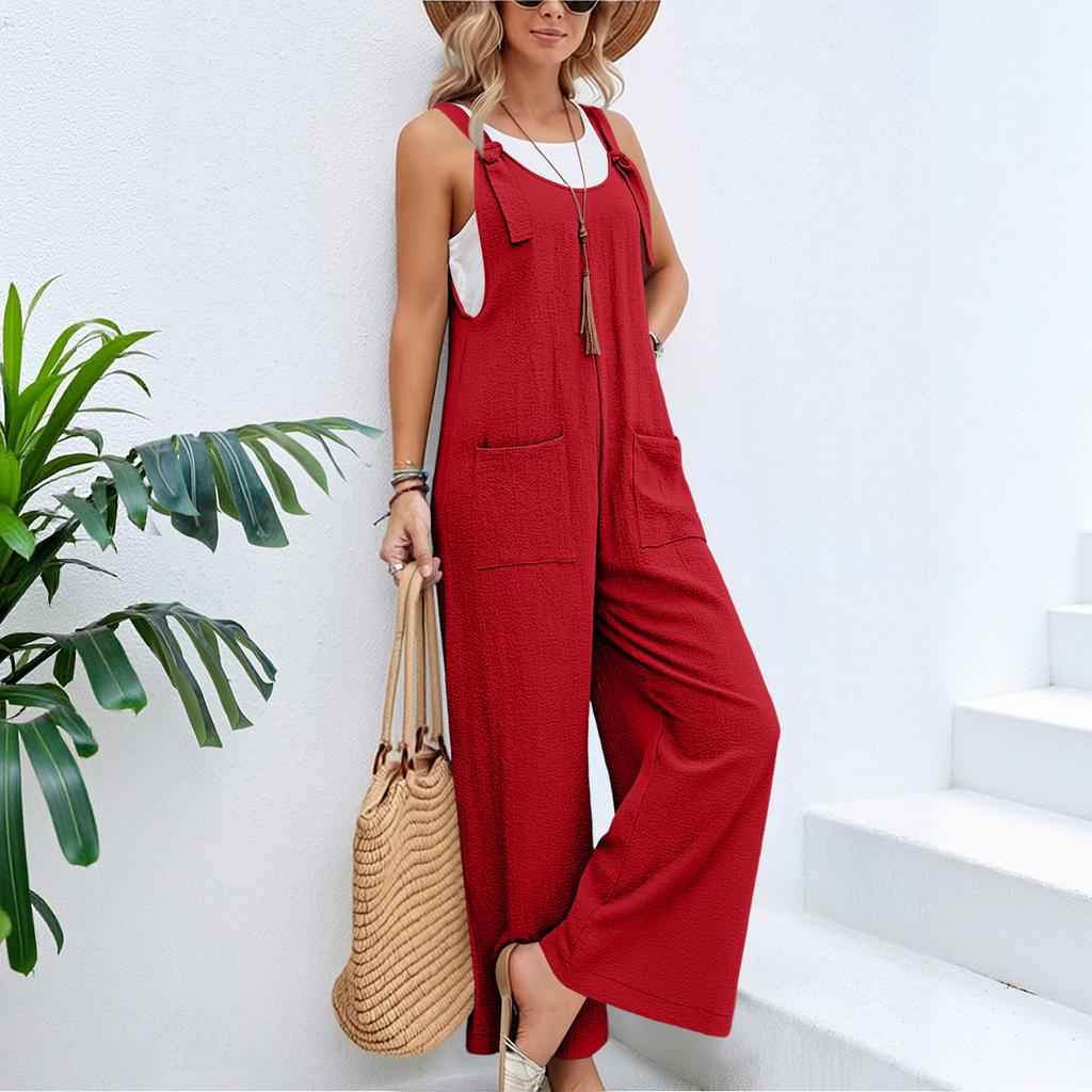 Women's Fashion Cotton And Linen Strappy Jumpsuit/Overalls