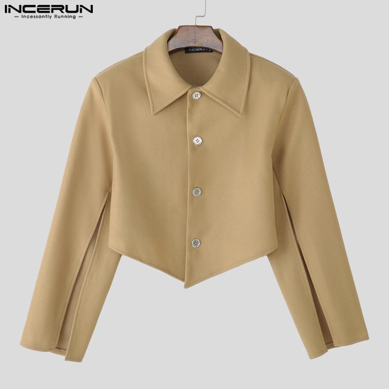 INCERUN Men Lapel Neck Splits Long Sleeve Irregular Cropped Loose Blazer Coats