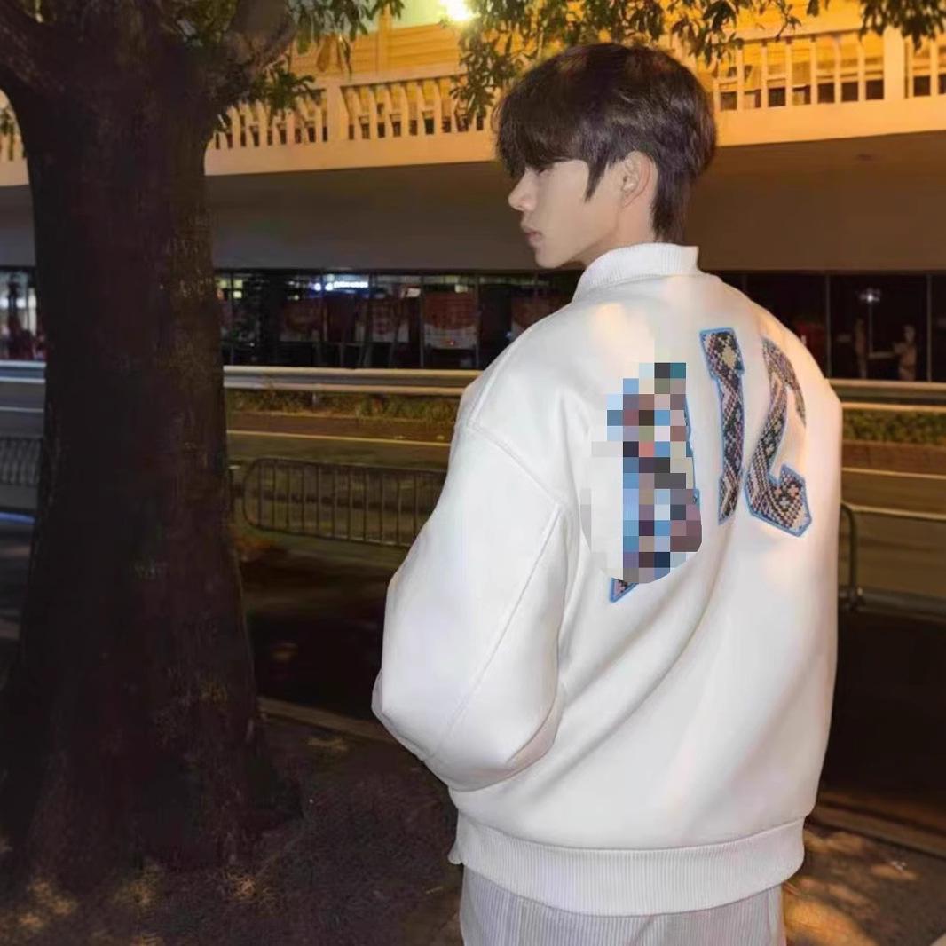 

2025 Этнический стиль Лабиринт Сетка Аппликация Бейсбольная куртка для мужчин и женщин - Весенне-осенняя куртка высокого класса для пары M белый