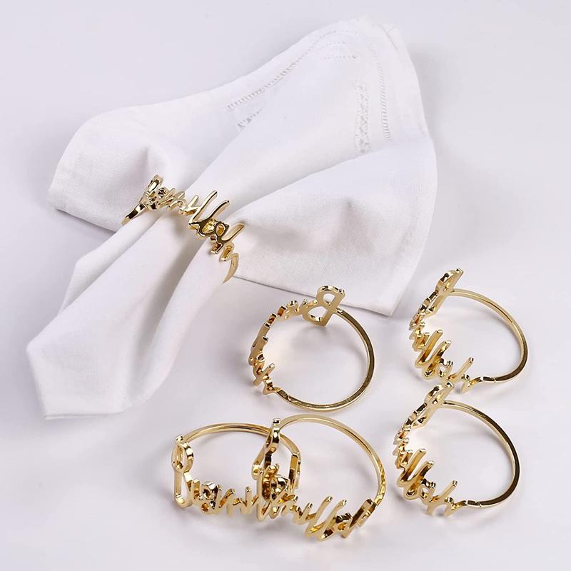 1PC-6PCS Bismillah Letter Napkin Rings Gold Napkin Holder Muslim Islamic Ramadan Kareem Party Wedding Decor Eid Mubarak Gifts