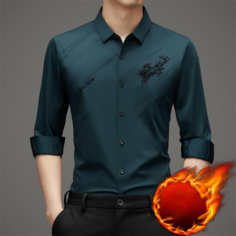 New Business Men's Winter New Velvet Thickened Men's Shirt Business Seamless Flocking Bottoming Warm Shirt