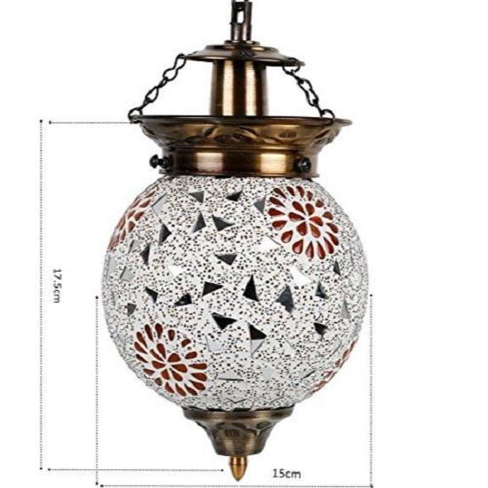 Glass Mosaic Ceiling Lamp - Rooftop Living & Home Decoration, Red & White (Bulb Not Included); Handcrafted In India (Pack of 1)